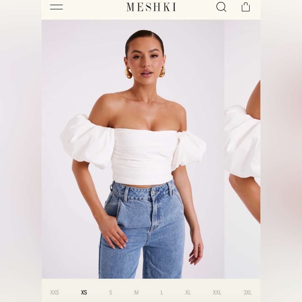 Meshki White Puff Sleeve Ruffled Crop Top